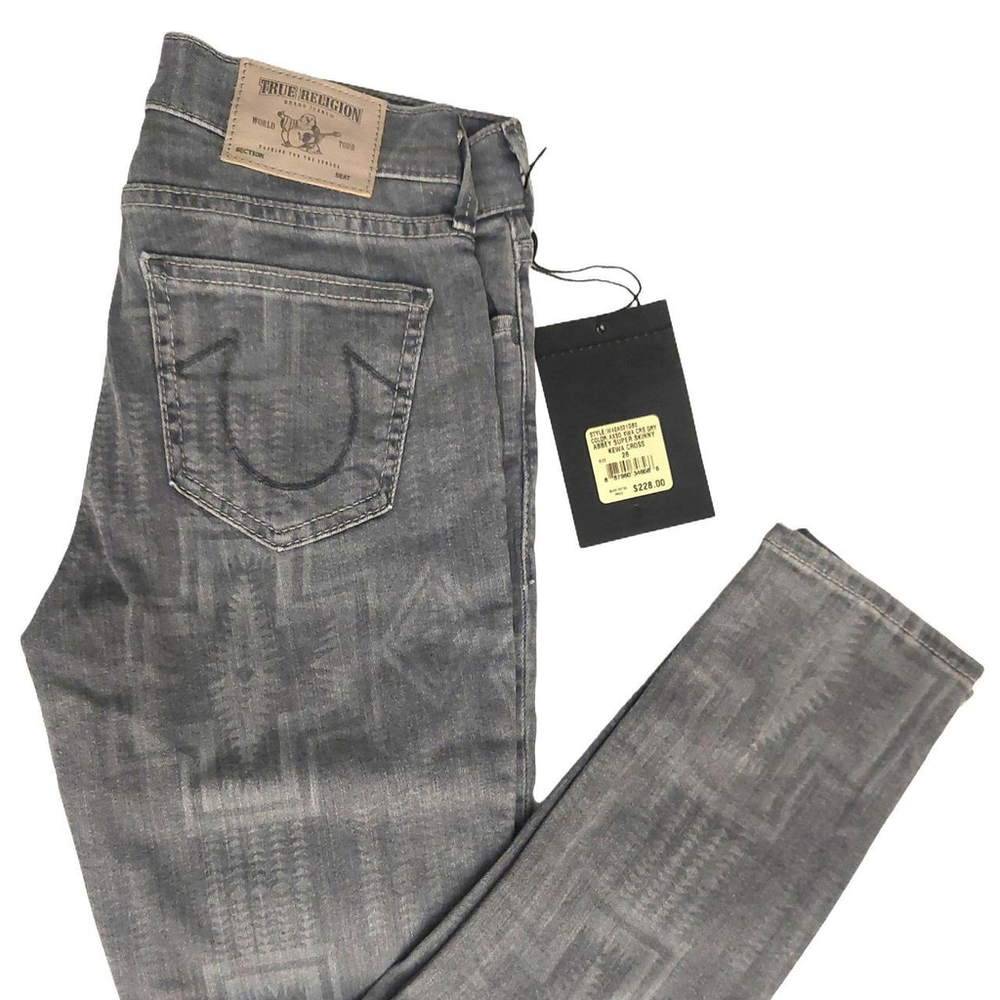 True Religion Brand Jeans Abbey Super Skinny Kewa Cross Gray Denim Size 26 $228
